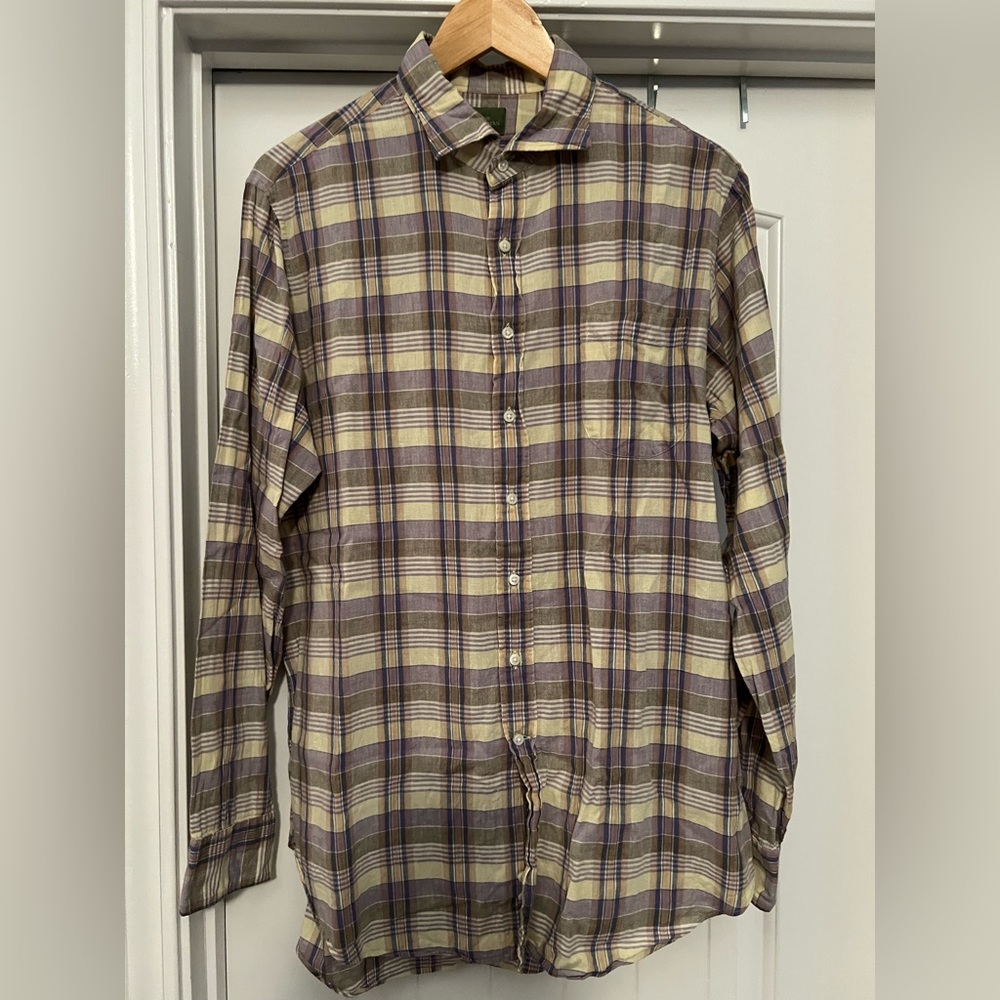 Euc Sid Mashburn Button Down Long Sleeve Linen Ye… - image 1